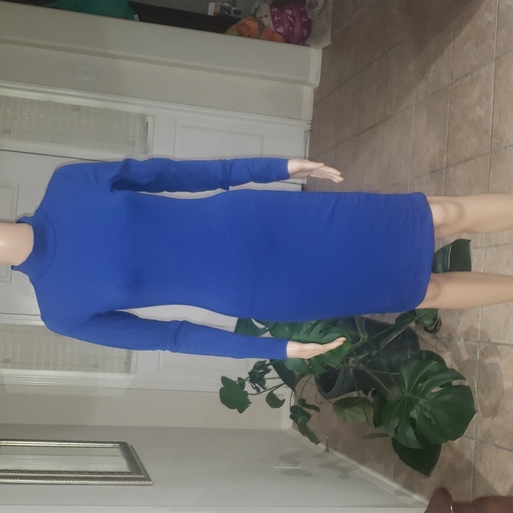 Good Time USA L vibrant blue mock neck long sleeve bodycon exposed back zip